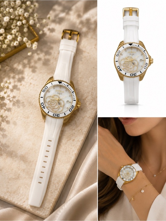 Invicta Angel Gold-Tone & White Silicone Mother-of-Pearl Women’s Watch main image 6